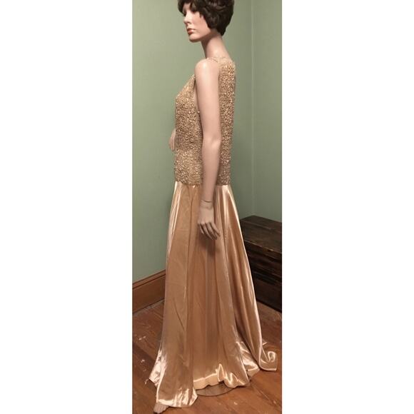 Vintage PAMELA DENNIS Gold Beaded Silk Satin Gown w/Beaded Jacket - Picture 9 of 12